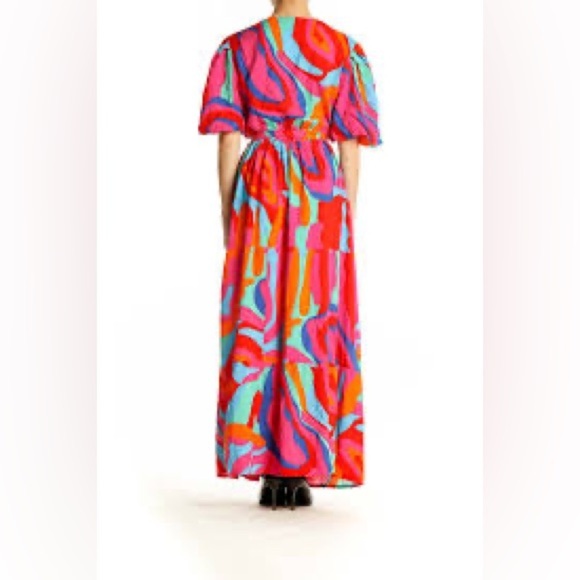 Cassee’s Abstract Print Puff Sleeve Maxi Dress Multicolor - Picture 2 of 6